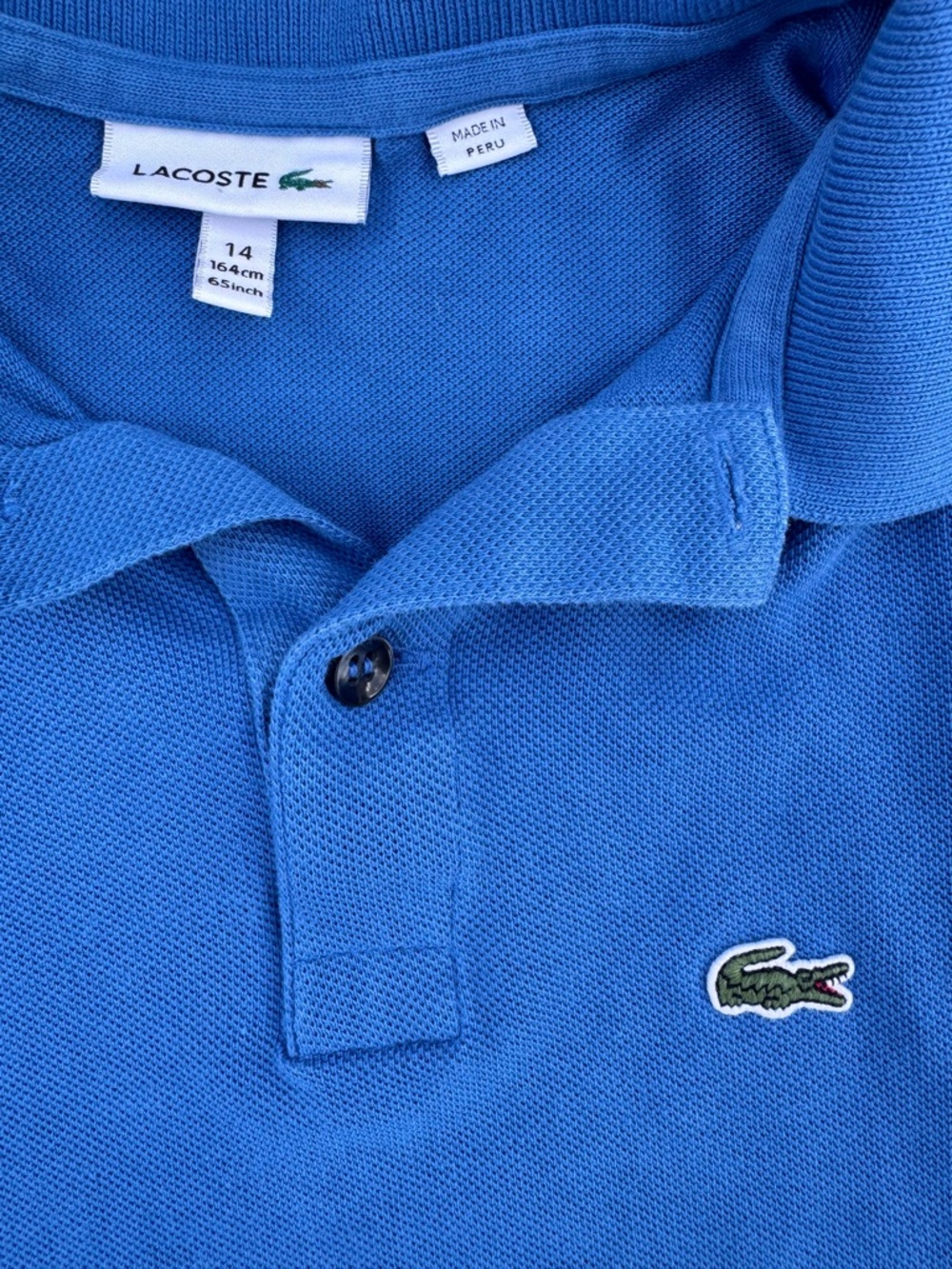 Lacoste Royal Blue Kids Sz 14 Polo Shirt w/ green alligator branding - Picture 3 of 3